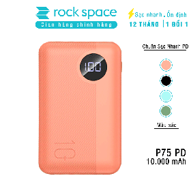 Sạc dự phòng mini Rock space P75 chuẩn sạc nhanh PD, QC